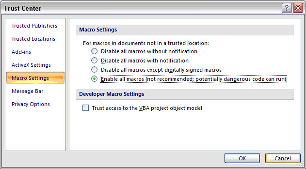 Trust Center-Enable Macros